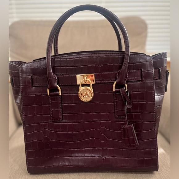 Michael Kors Chocolate Brown Crocodile-Embossed Satchel - Picture 1 of 7